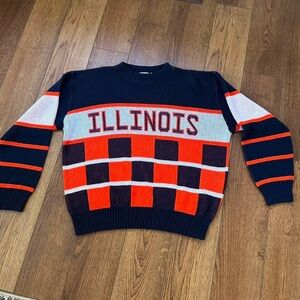 Blue and Orange Crewneck Sweater with Bold Design